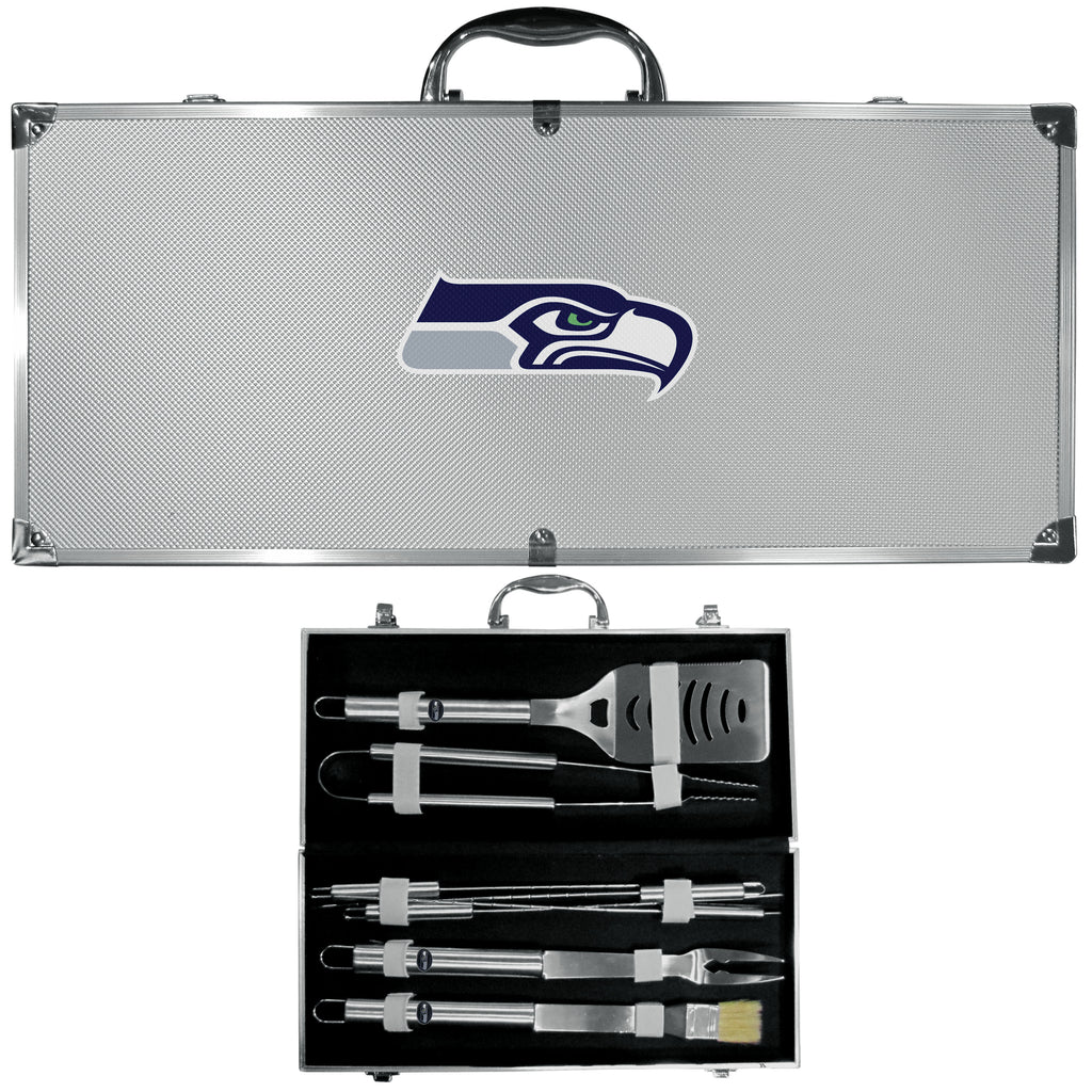 Seattle Seahawks 8 pc BBQ Set - Stainless Steel w/Metal Case