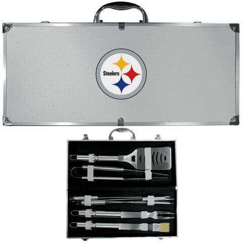Pittsburgh Steelers 8 pc BBQ Set - Stainless Steel w/Metal Case