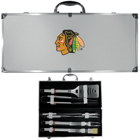 Chicago Blackhawks® 8 pc BBQ Set - Stainless Steel w/Metal Case