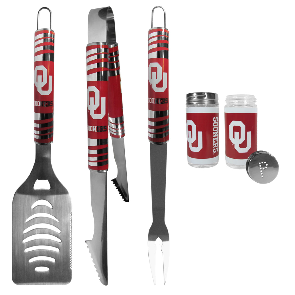 Oklahoma Sooners   3 pc Tailgater BBQ Set and Salt and Pepper Shaker Set 