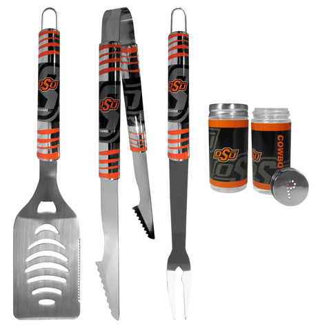 Oklahoma State Cowboys   3 pc Tailgater BBQ Set and Salt and Pepper Shaker Set 