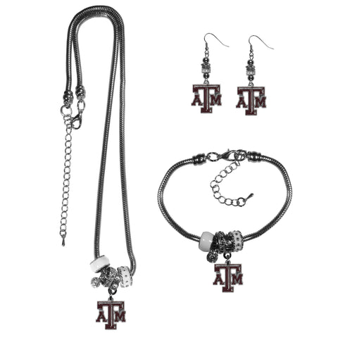 Texas A & M Aggies Euro Bead Jewelry 3 piece Set