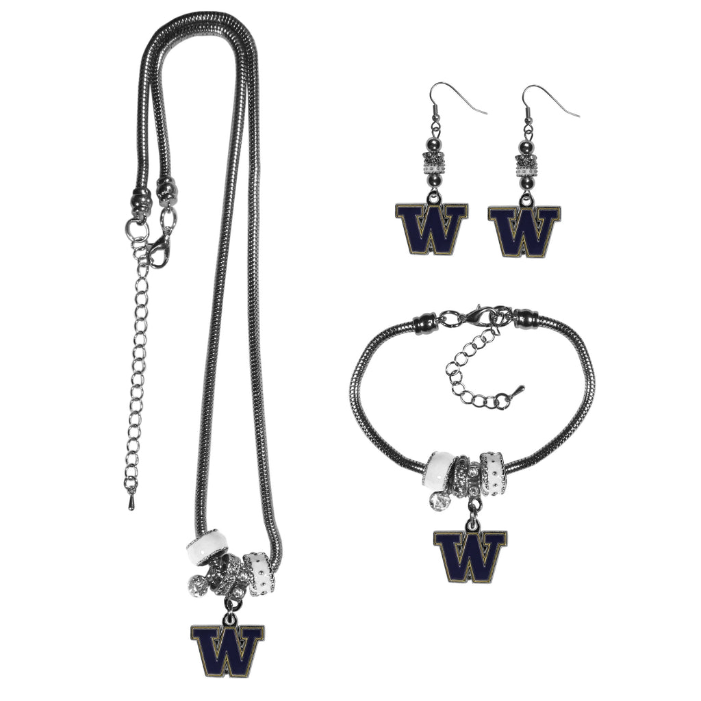 Washington Huskies Euro Bead Jewelry 3 piece Set
