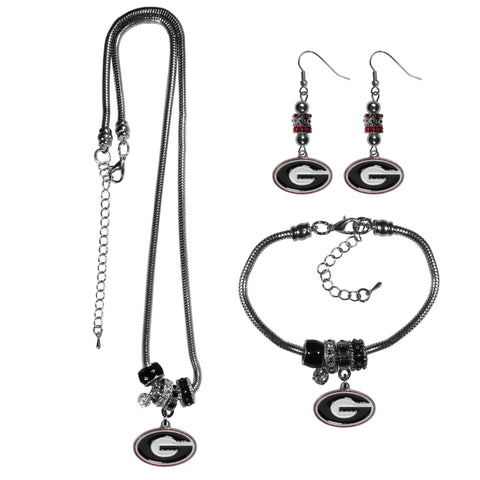 Georgia Bulldogs Euro Bead Jewelry 3 piece Set