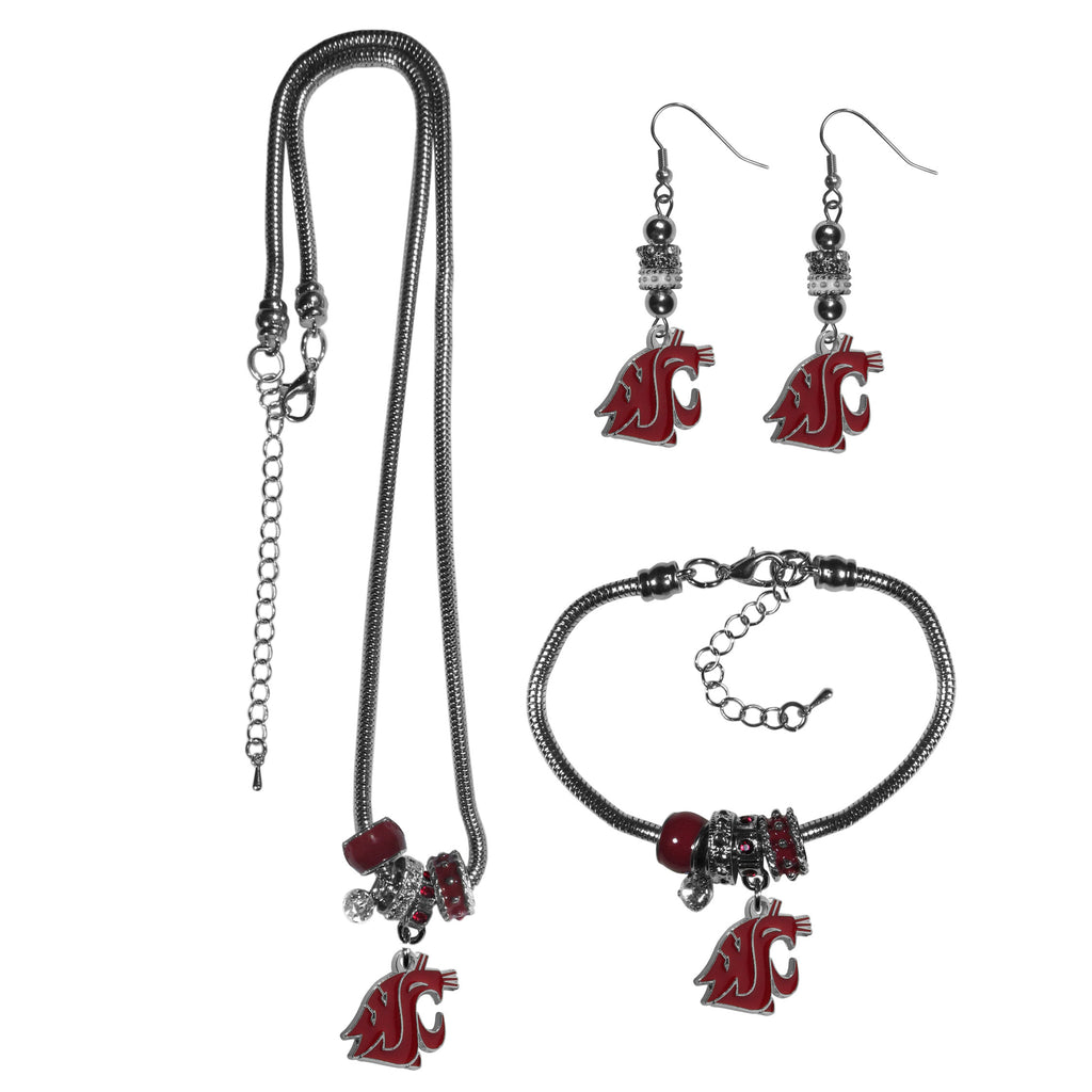 Washington St. Cougars Euro Bead Jewelry 3 piece Set