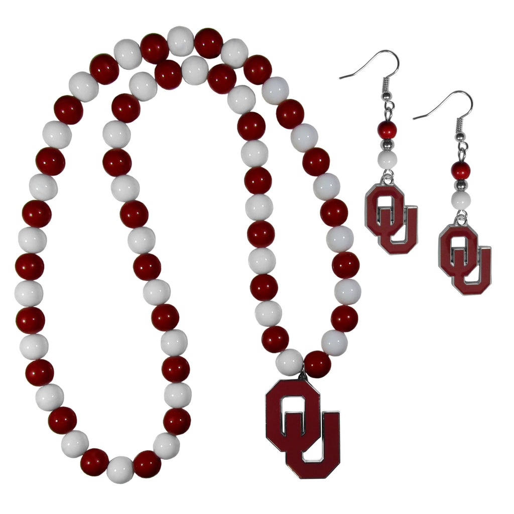 Oklahoma Sooners Fan Bead Earrings and Necklace Set