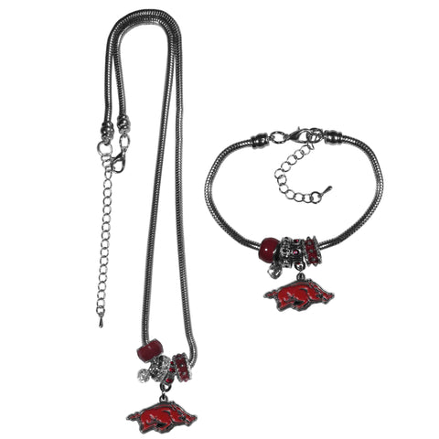 Arkansas Razorbacks Euro Bead Necklace and Bracelet Set