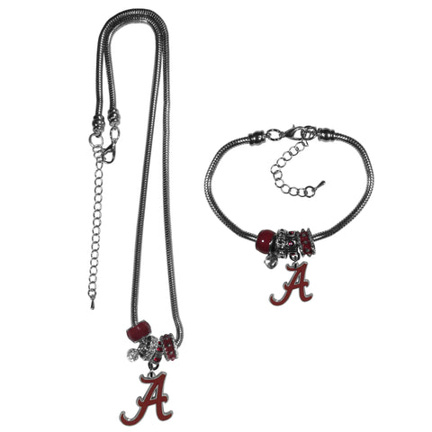 Alabama Crimson Tide Euro Bead Necklace and Bracelet Set