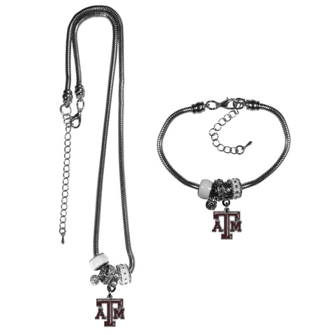 Texas A & M Aggies Euro Bead Necklace and Bracelet Set