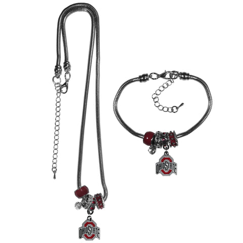 Ohio State Buckeyes   Euro Bead Necklace and Bracelet Set 