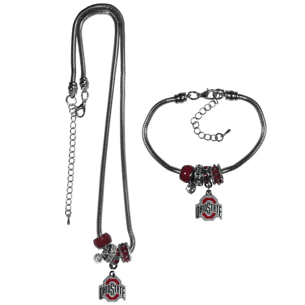 Ohio St. Buckeyes Euro Bead Necklace and Bracelet Set