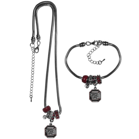 S. Carolina Gamecocks Euro Bead Necklace and Bracelet Set