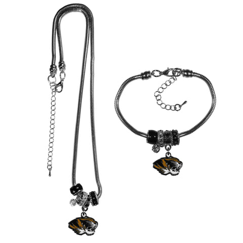 Missouri Tigers Euro Bead Necklace and Bracelet Set
