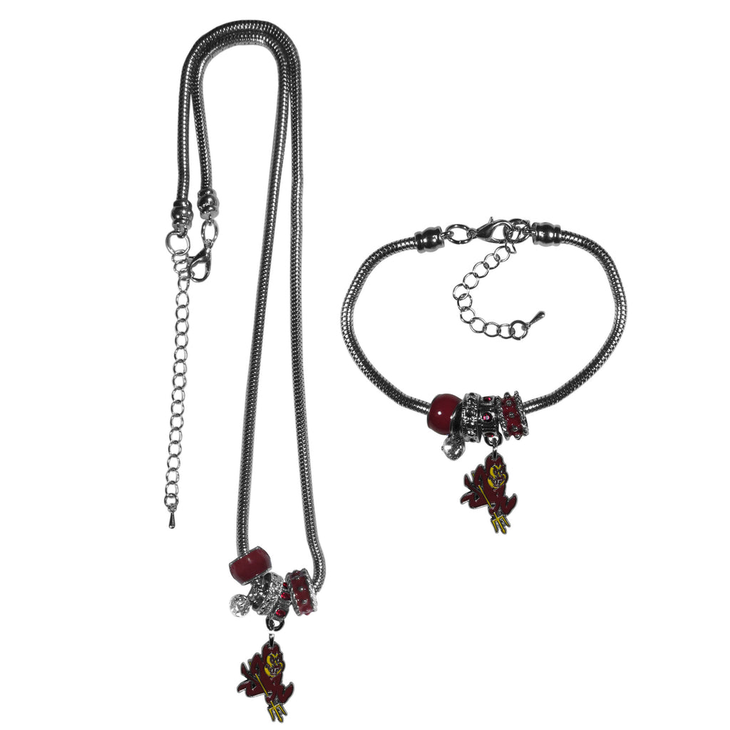 Arizona St. Sun Devils Euro Bead Necklace and Bracelet Set
