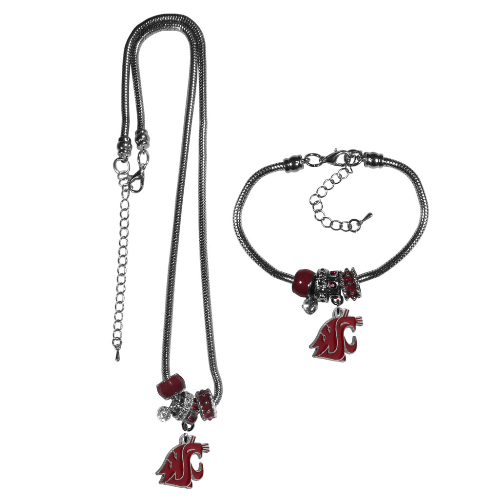 Washington St. Cougars Euro Bead Necklace and Bracelet Set