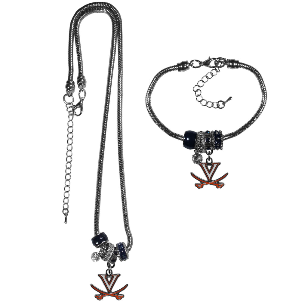 Virginia Cavaliers Euro Bead Necklace and Bracelet Set