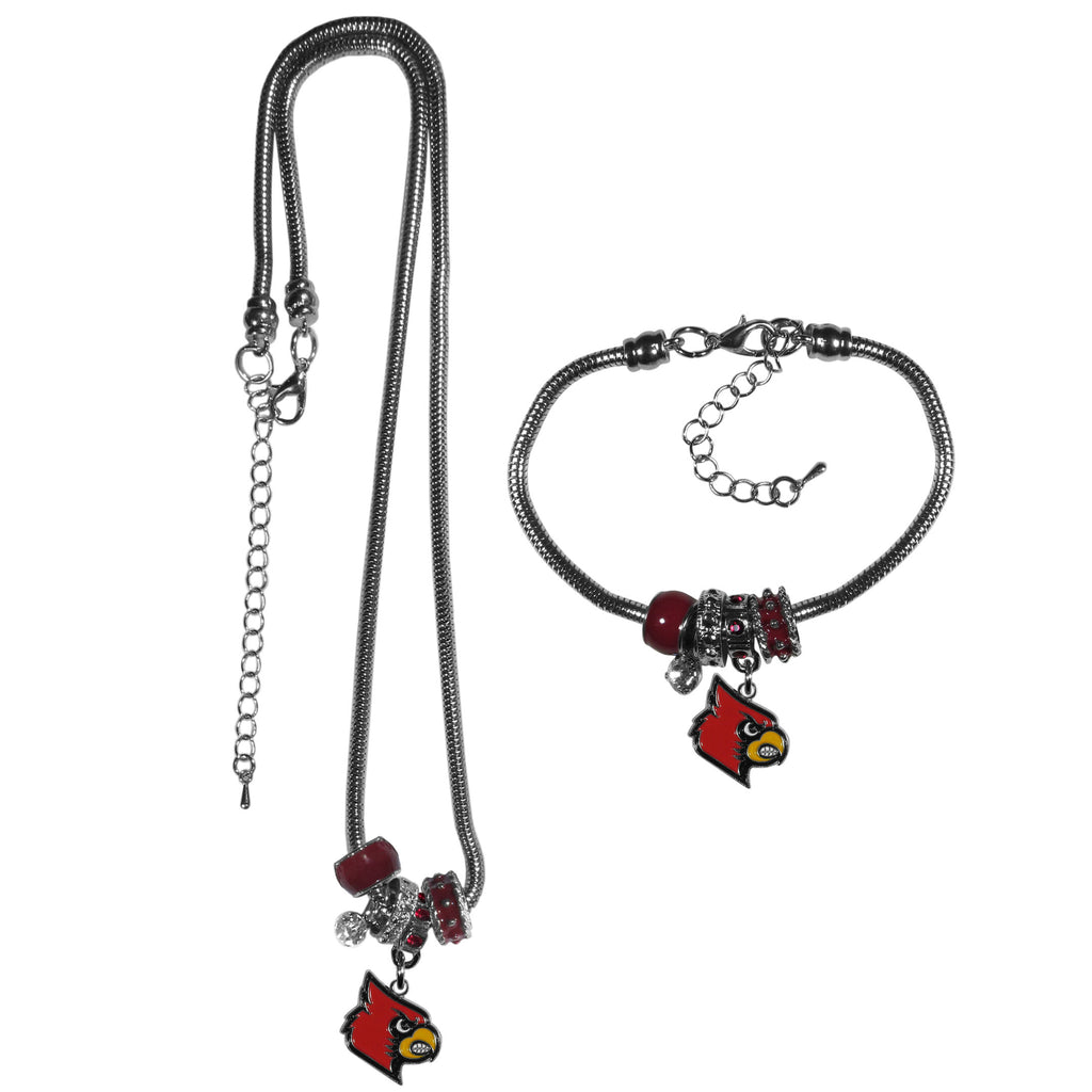 Louisville Cardinals Euro Bead Necklace and Bracelet Set