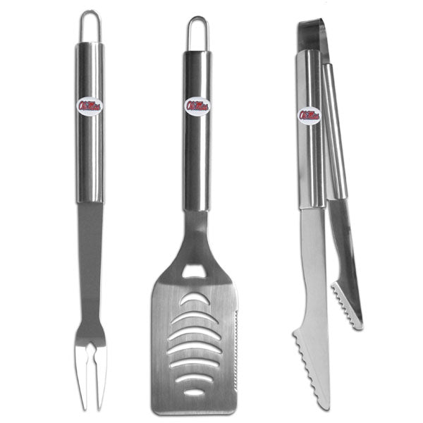 Mississippi Rebels 3 pc BBQ Set - Stainless Steel