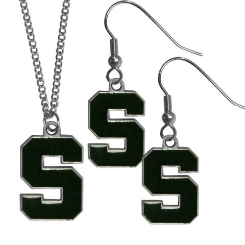 Michigan St. Spartans Dangle Earrings and Chain Necklace Set