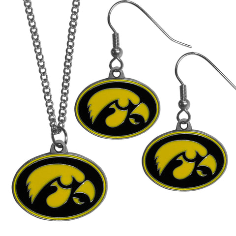 Iowa Hawkeyes Dangle Earrings and Chain Necklace Set