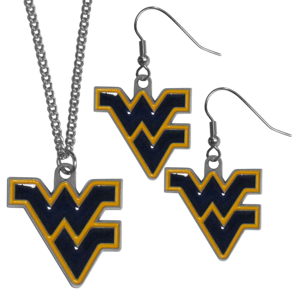 W. Virginia Mountaineers Dangle Earrings and Chain Necklace Set