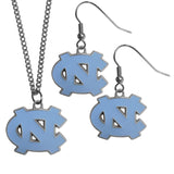 North Carolina Tar Heels Dangle Earrings and Chain Necklace Set