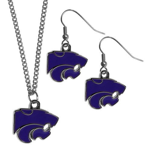 Kansas St. Wildcats Dangle Earrings and Chain Necklace Set