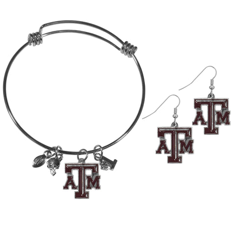 Texas A & M Aggies Dangle Earrings and Charm Bangle Bracelet Set