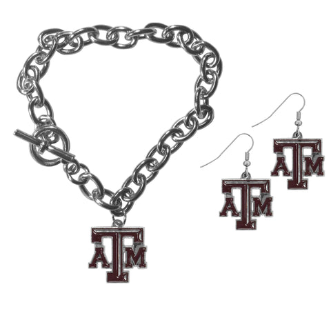 Texas A & M Aggies Chain Bracelet and Dangle Earring Set