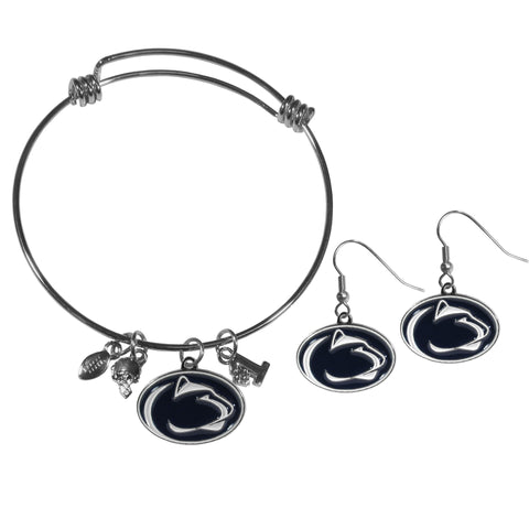 Penn St. Nittany Lions Dangle Earrings and Charm Bangle Bracelet Set