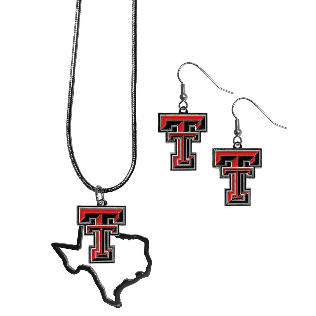 Texas Tech Raiders Dangle Earrings and State Necklace Set