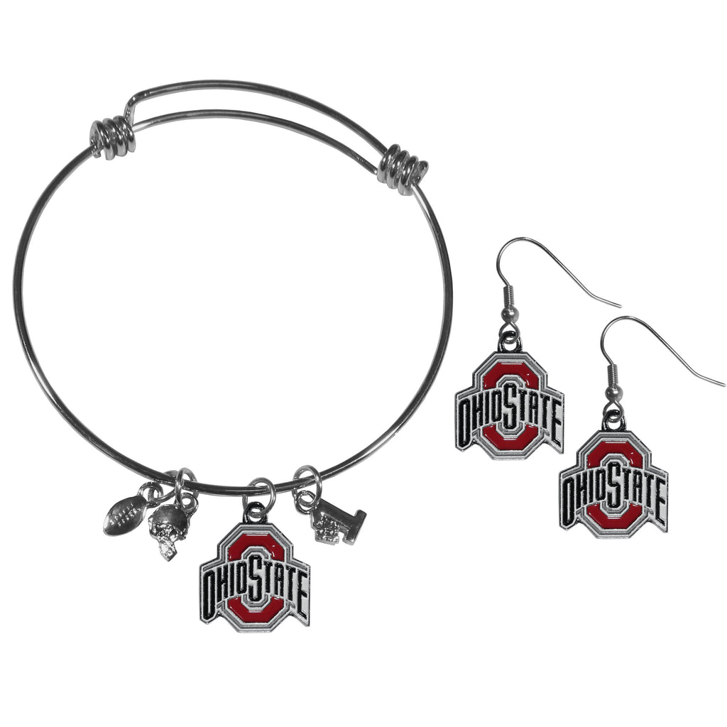 Ohio State Buckeyes   Dangle Earrings and Charm Bangle Bracelet Set 
