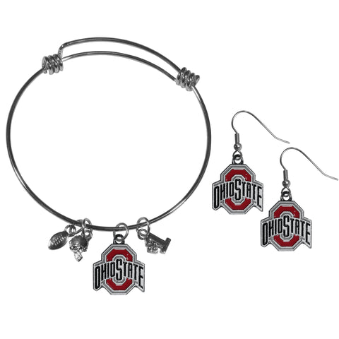 Ohio State Buckeyes   Dangle Earrings and Charm Bangle Bracelet Set 