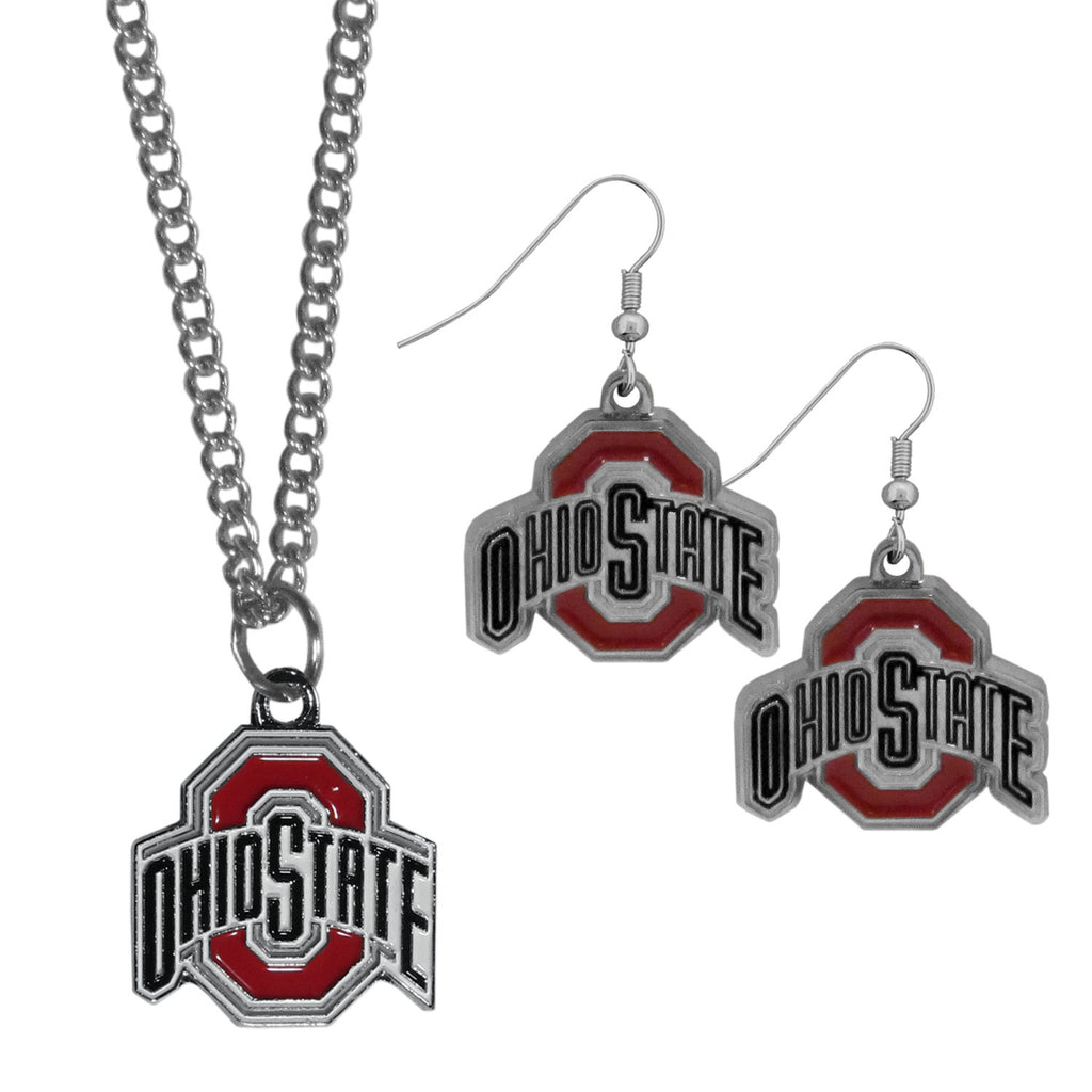 Ohio St. Buckeyes Dangle Earrings and Chain Necklace Set
