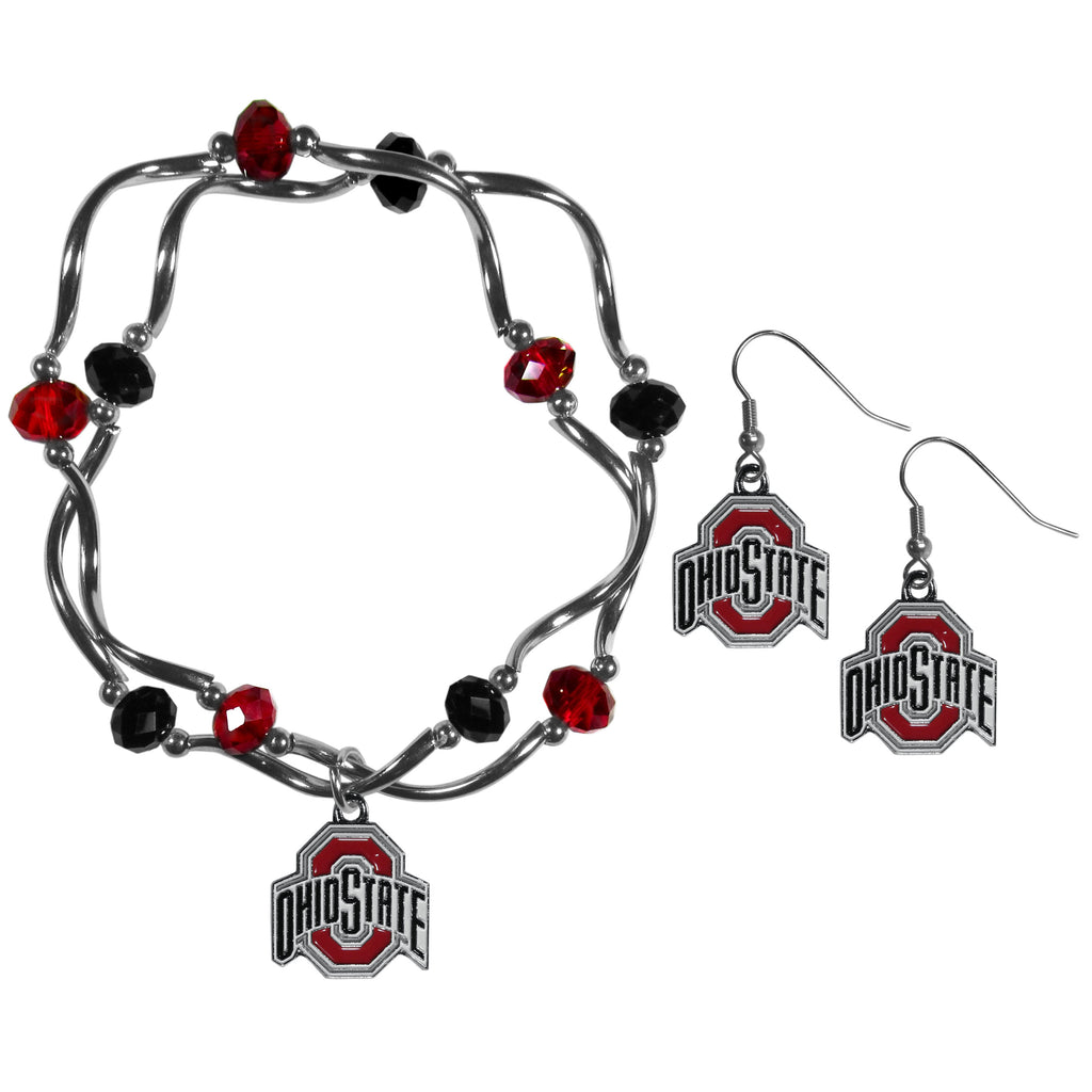 Ohio St. Buckeyes Dangle Earrings and Crystal Bead Bracelet Set