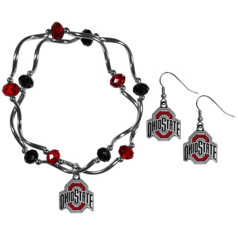Ohio State Buckeyes   Dangle Earrings and Crystal Bead Bracelet Set 