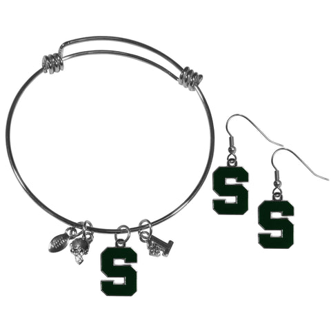 Michigan St. Spartans Dangle Earrings and Charm Bangle Bracelet Set