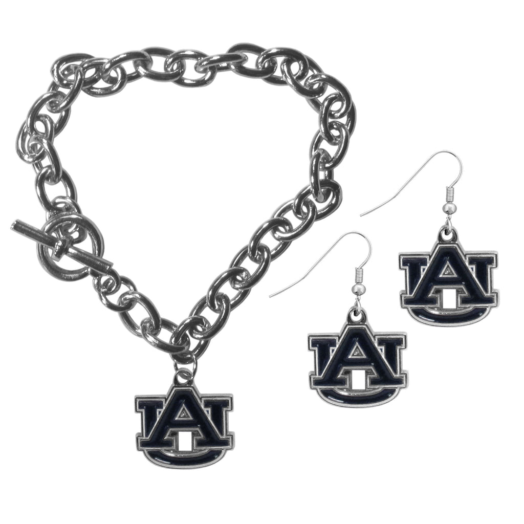 Auburn Tigers Chain Bracelet and Dangle Earring Set