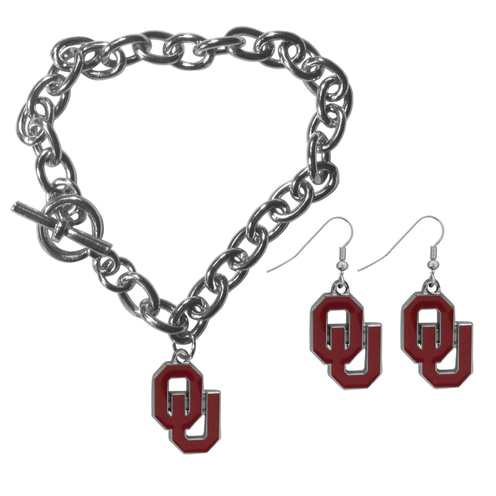 Oklahoma Sooners Chain Bracelet and Dangle Earring Set