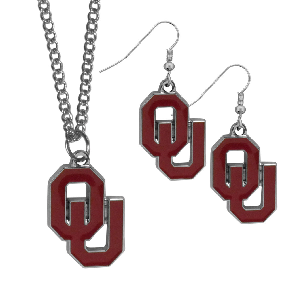 Oklahoma Sooners Dangle Earrings and Chain Necklace Set