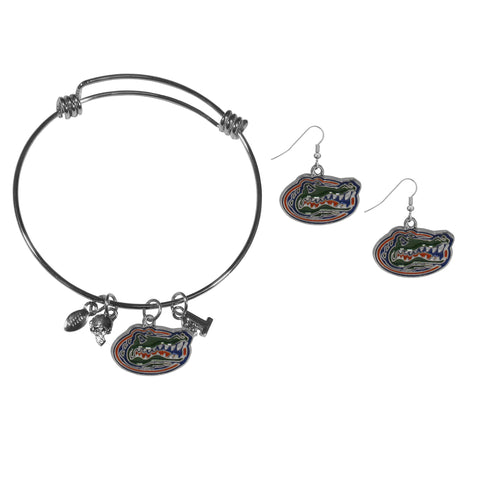 Florida Gators Dangle Earrings and Charm Bangle Bracelet Set
