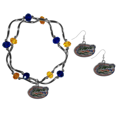 Florida Gators Dangle Earrings and Crystal Bead Bracelet Set