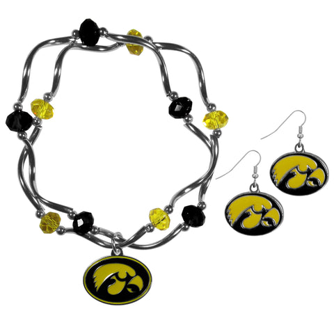 Iowa Hawkeyes Dangle Earrings and Crystal Bead Bracelet Set