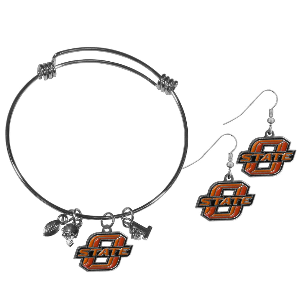 Oklahoma St. Cowboys Dangle Earrings and Charm Bangle Bracelet Set