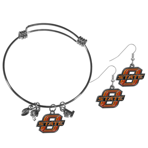 Oklahoma State Cowboys   Dangle Earrings and Charm Bangle Bracelet Set 