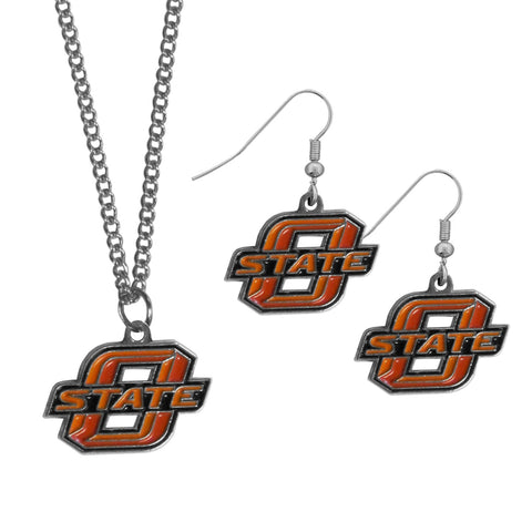 Oklahoma St. Cowboys Dangle Earrings and Chain Necklace Set