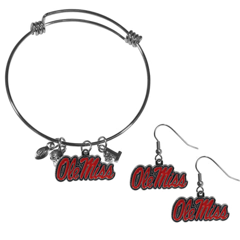 Ole Miss Rebels   Dangle Earrings and Charm Bangle Bracelet Set 