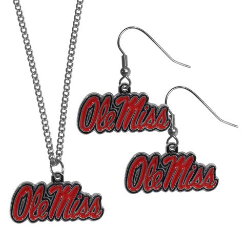 Ole Miss Rebels   Dangle Earrings and Chain Necklace Set 