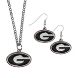 Georgia Bulldogs Dangle Earrings and Chain Necklace Set