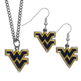 W. Virginia Mountaineers Dangle Earrings and Chain Necklace Set